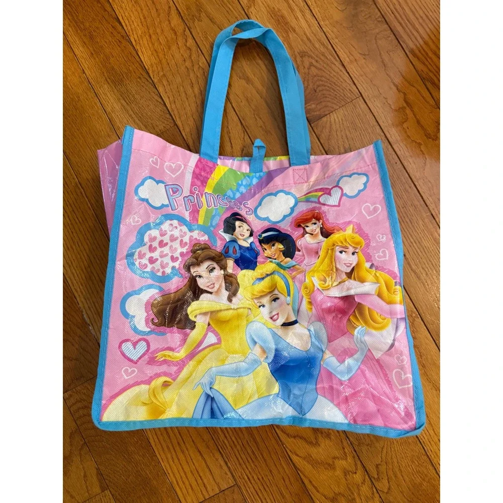 Disney Princess Reusable Tote Bag Pink Blue Kids Shopper Belle Ariel Cinderella